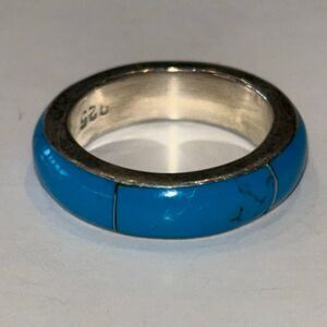 Silver & blue turquoise ring smooth stackable Sz 6 cowgirl boho